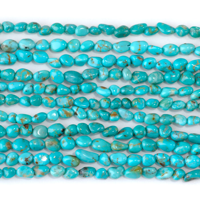 Kingman Turquoise 4-7mm Blue Green Long Drill Pebble Bead - 15-16 Inch