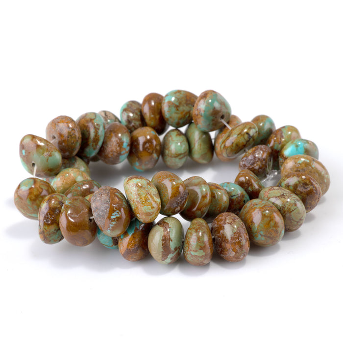 Kingman Turquoise 7-12x10-15mm Blue/Green/Brown Graduated Rondelle Bead - 15-16 Inch