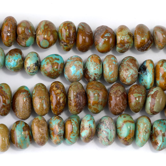 Kingman Turquoise 7-12x10-15mm Blue/Green/Brown Graduated Rondelle Bead - 15-16 Inch