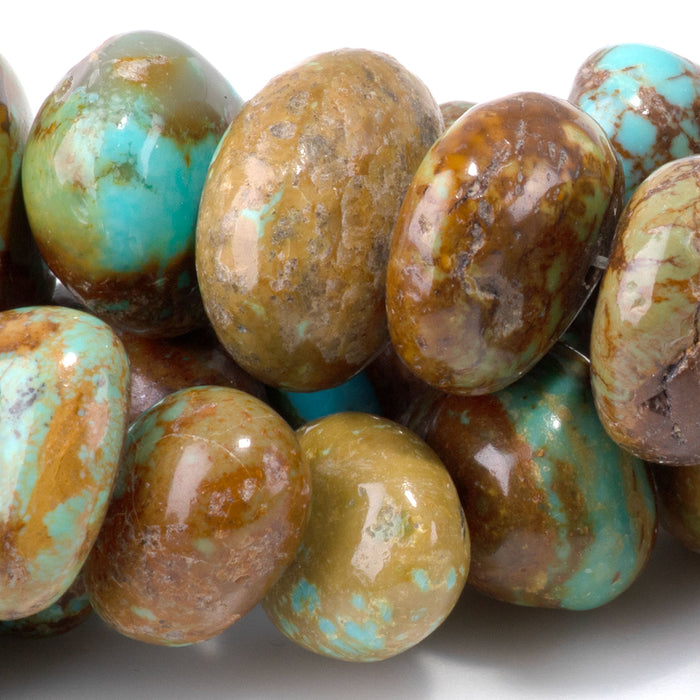 Kingman Turquoise 7-12x10-15mm Blue/Green/Brown Graduated Rondelle Bead - 15-16 Inch