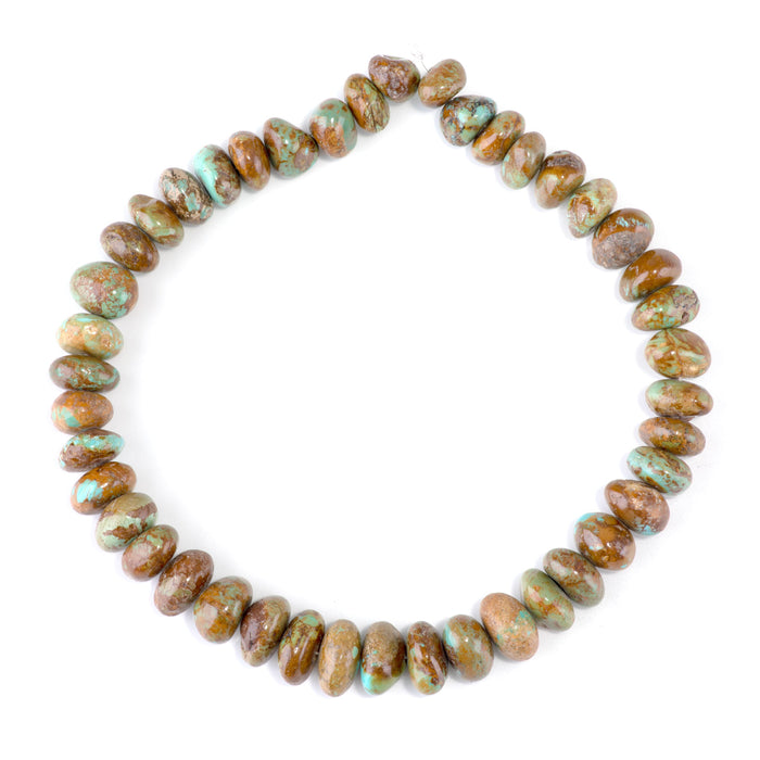 Kingman Turquoise 7-12x10-15mm Blue/Green/Brown Graduated Rondelle Bead - 15-16 Inch
