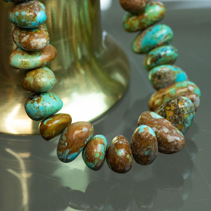 Kingman Turquoise 7-12x10-15mm Blue/Green/Brown Graduated Rondelle Bead - 15-16 Inch