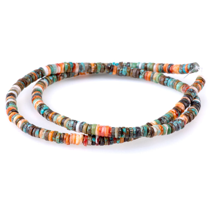 Turquoise and Spiny Oyster 4mm Heishi -15-16 Inch