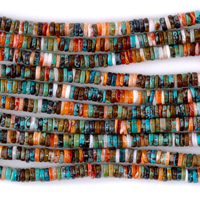 Turquoise and Spiny Oyster 4mm Heishi -15-16 Inch