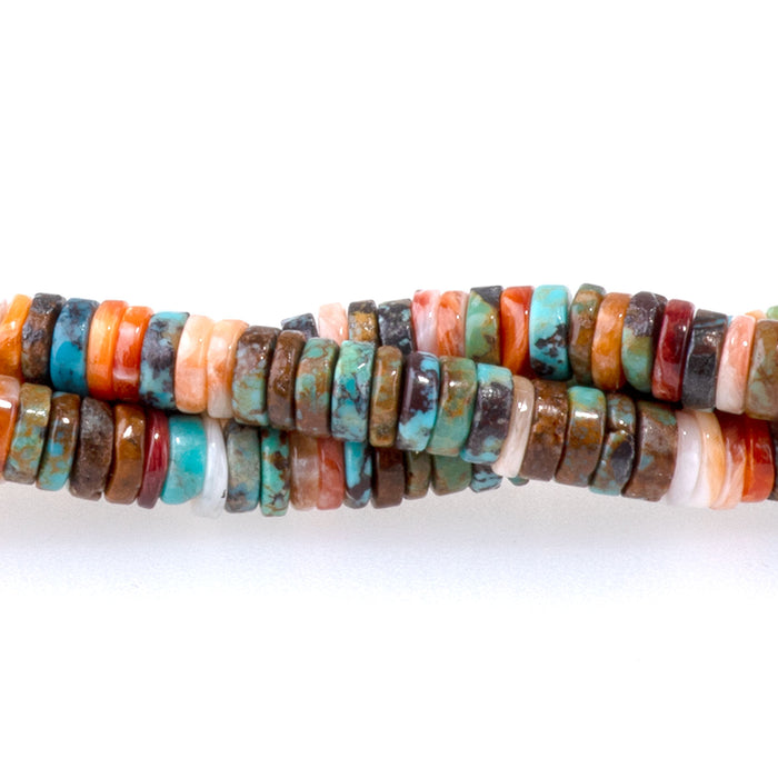 Turquoise and Spiny Oyster 4mm Heishi -15-16 Inch