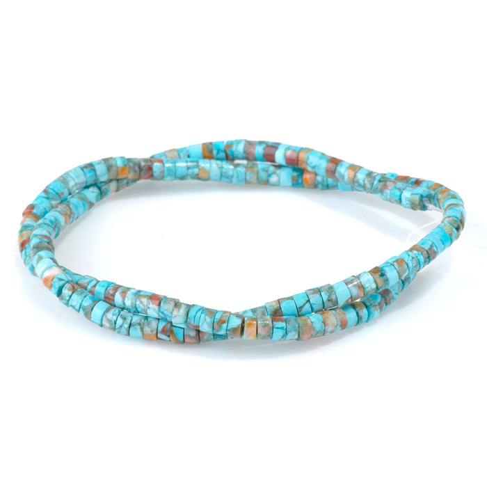 Hubei Turquoise & Spiny Oyster 4mm Compressed Heishi - 15-16 Inch