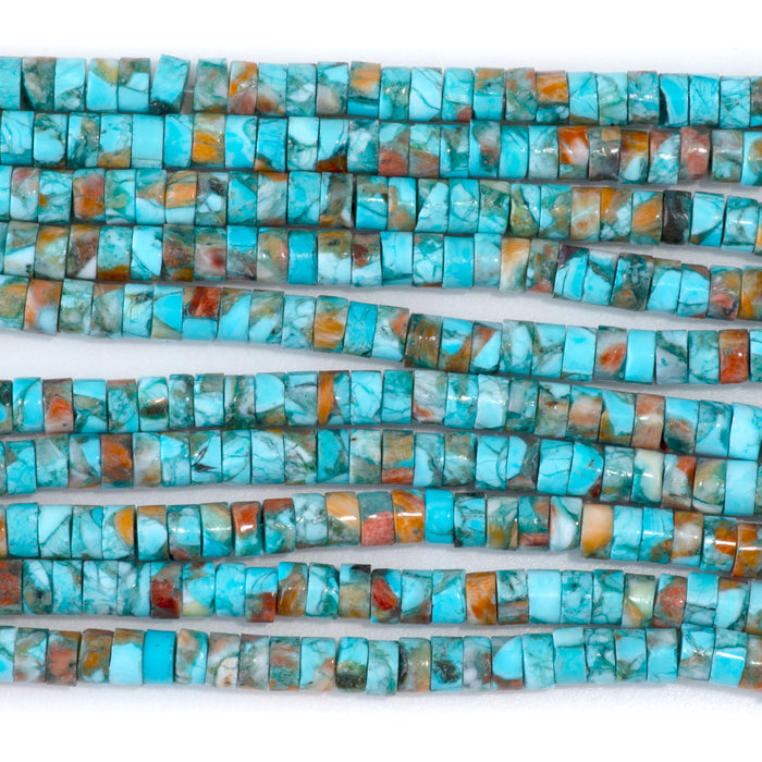 Hubei Turquoise & Spiny Oyster 4mm Compressed Heishi - 15-16 Inch