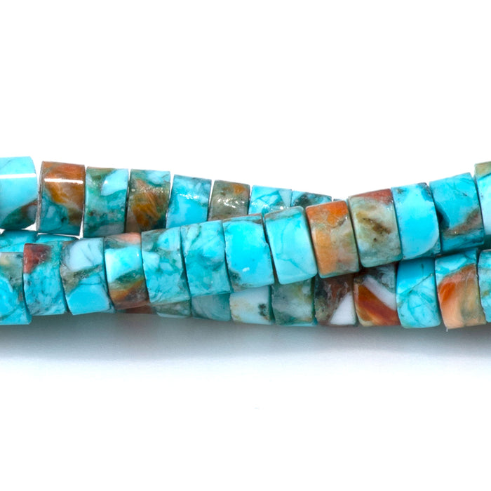 Hubei Turquoise & Spiny Oyster 4mm Compressed Heishi - 15-16 Inch