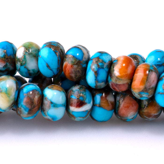 Turquoise and Spiny Oyster 8mm Rondelle - 15-16 Inch