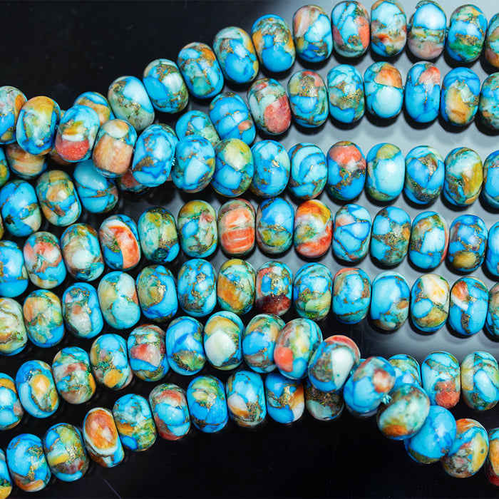 Turquoise and Spiny Oyster 8mm Rondelle - 15-16 Inch