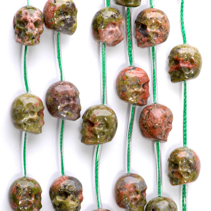 Unakite 11x13mm Long Drill Skull - 15-16 Inch