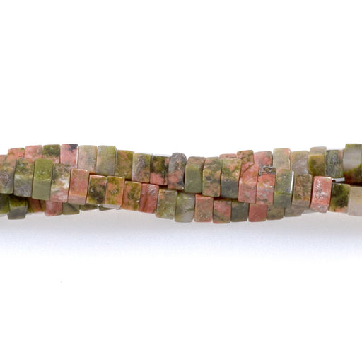This is a Dakota Stones 1x2mm Unakite Gemstone strand with rondelle square beads in 15-16 inch strand.
