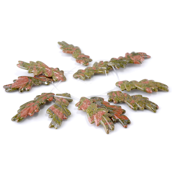 Unakite 24x60mm Leaf - 15-16 Inch