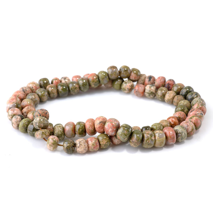 Unakite 5x6-6x9mm Grade Irregular Rondelle - 15-16 Inch