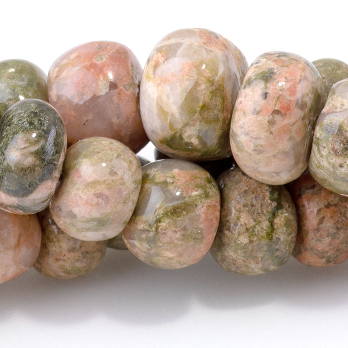 Unakite 5x6-6x9mm Grade Irregular Rondelle - 15-16 Inch
