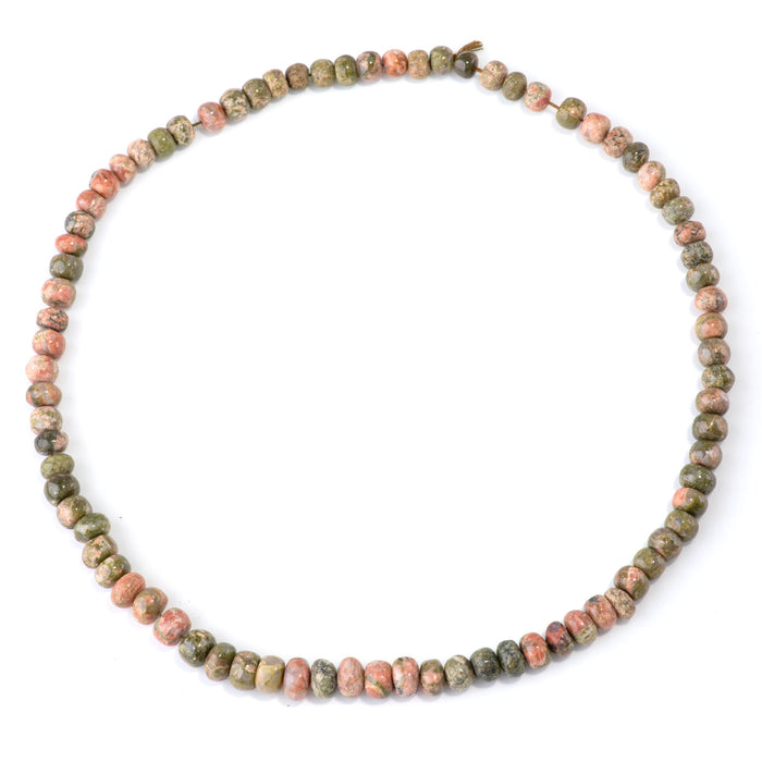 Unakite 5x6-6x9mm Grade Irregular Rondelle - 15-16 Inch