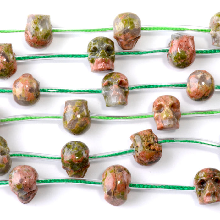 Unakite 9x11mm Side Dril Skull - 15-16 Inch