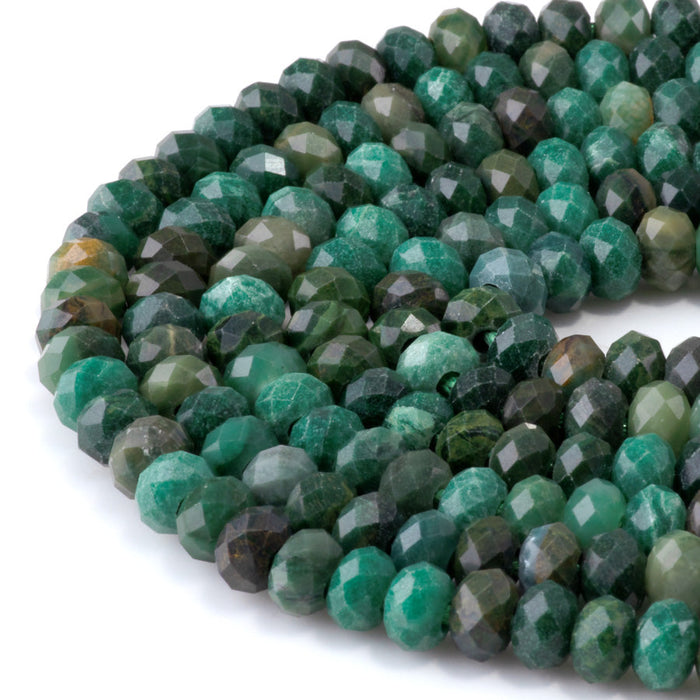 This is a Dakota Stones 8mm Verdite Large Hole Gemstone strand with faceted rondelle beads in 8 inch strand.