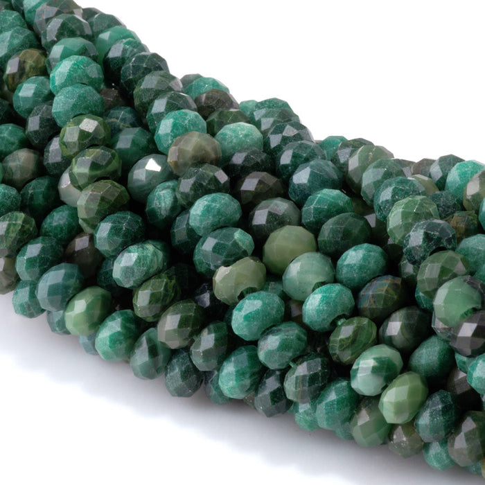 This is a Dakota Stones 8mm Verdite Large Hole Gemstone strand with faceted rondelle beads in 8 inch strand.
