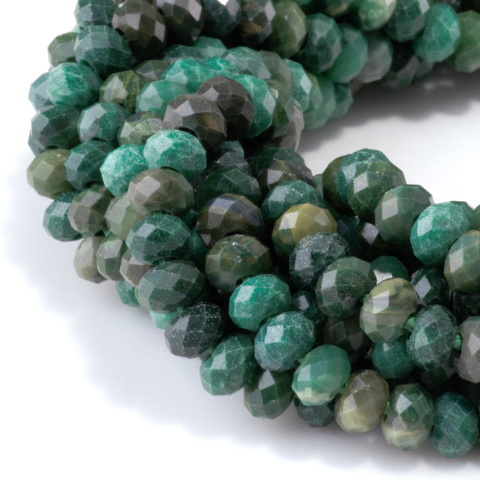 This is a Dakota Stones 8mm Verdite Large Hole Gemstone strand with faceted rondelle beads in 8 inch strand.