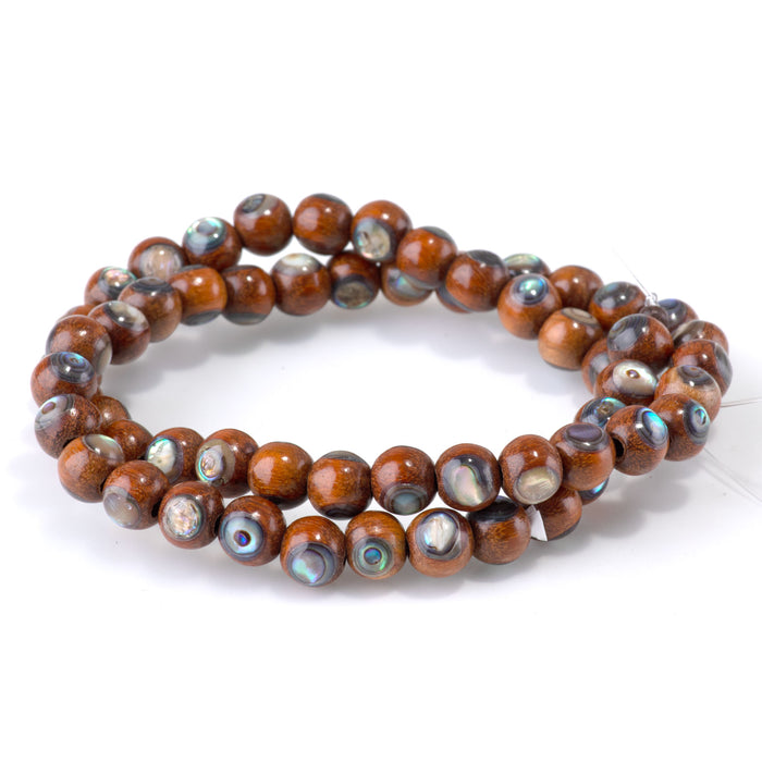 Bayong Wood with Abalone Inlay 8mm Round Bead - 15-16 Inch