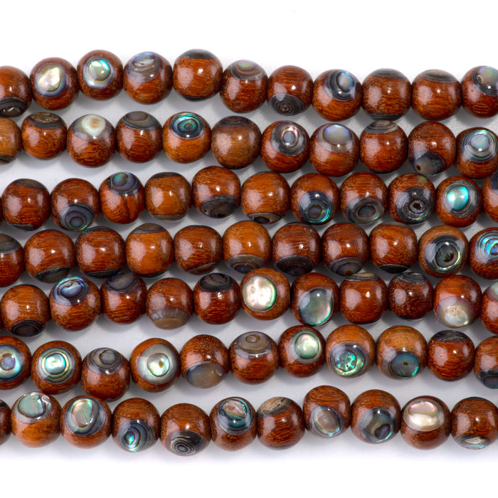 Bayong Wood with Abalone Inlay 8mm Round Bead - 15-16 Inch