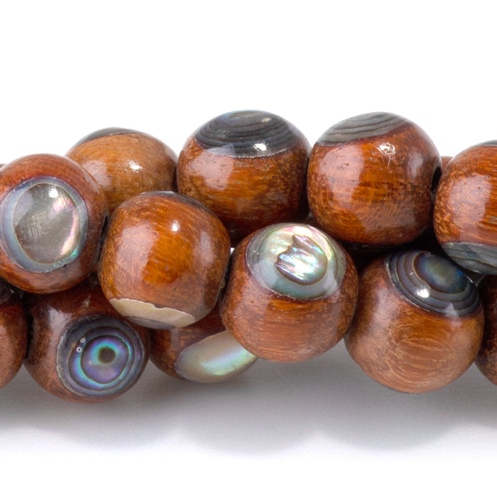 Bayong Wood with Abalone Inlay 8mm Round Bead - 15-16 Inch