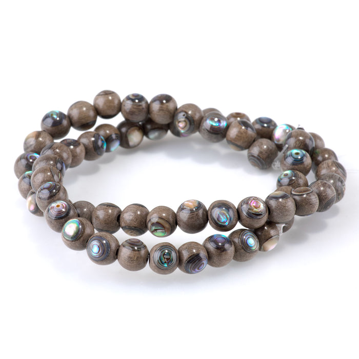 Gray Wood with Abalone Inlay 8mm Round - 15-16 Inch