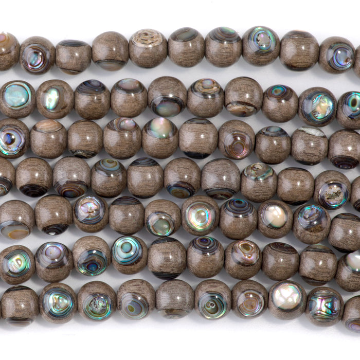 Gray Wood with Abalone Inlay 8mm Round - 15-16 Inch