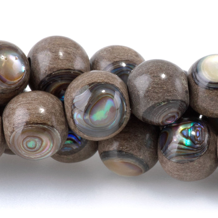 Gray Wood with Abalone Inlay 8mm Round - 15-16 Inch