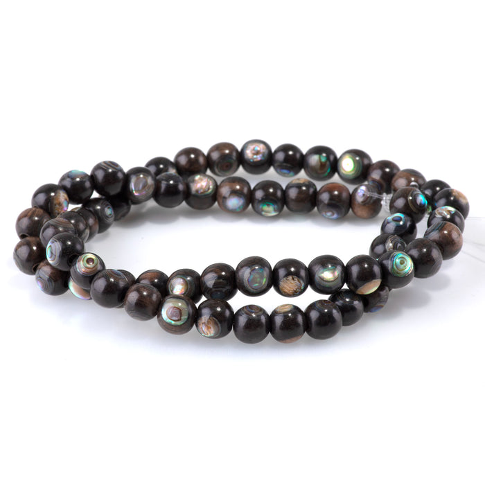 Tiger Kamagong (Ebony) Wood with Abalone Inlay 8mm Round - 15-16 Inch