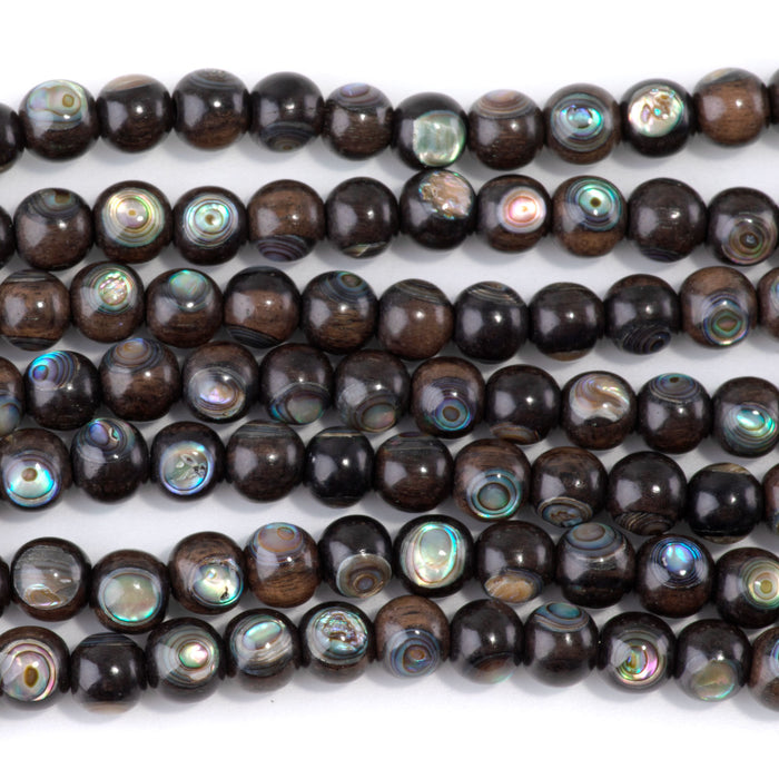 Tiger Kamagong (Ebony) Wood with Abalone Inlay 8mm Round - 15-16 Inch