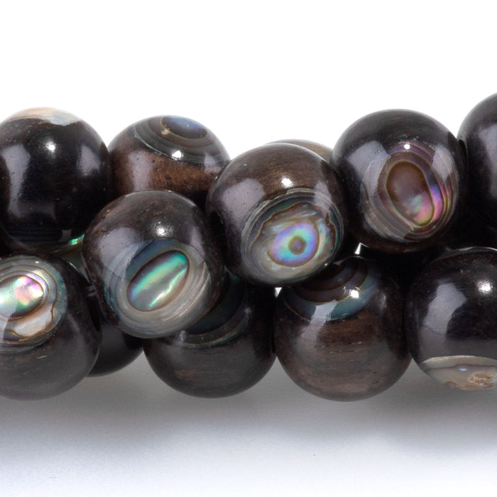 Tiger Kamagong (Ebony) Wood with Abalone Inlay 8mm Round - 15-16 Inch