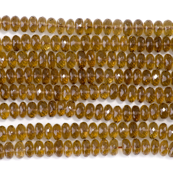 Whiskey Quartz 3-4x6-7mm Faceted Irregular Rondelle Bead - 8-Inch