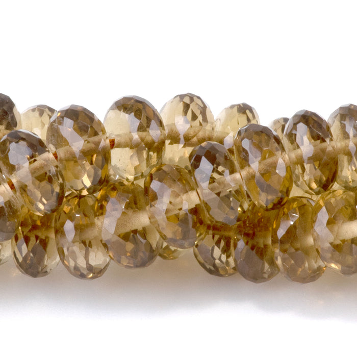 Whiskey Quartz 3-4x6-7mm Faceted Irregular Rondelle Bead - 8-Inch