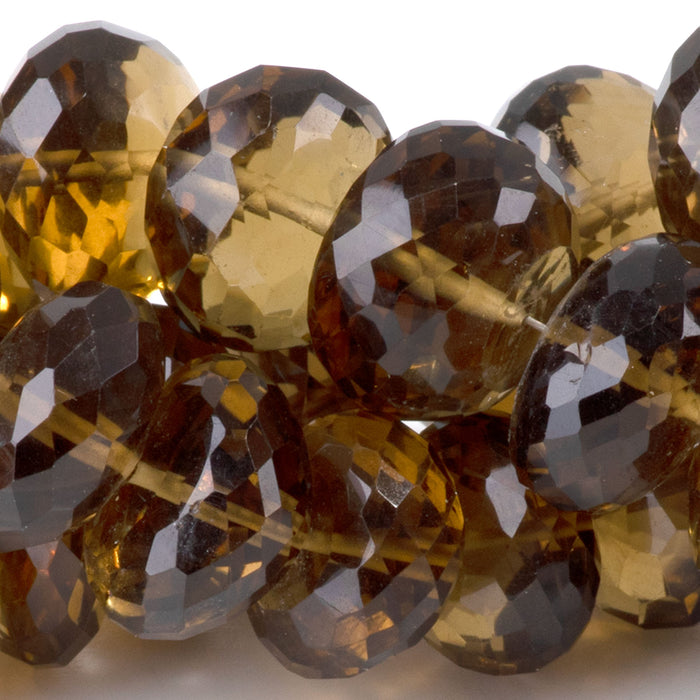 Whiskey Quartz 6-8x12-14mm Plated Faceted Irregular Rondelle Bead - 15-16 Inch