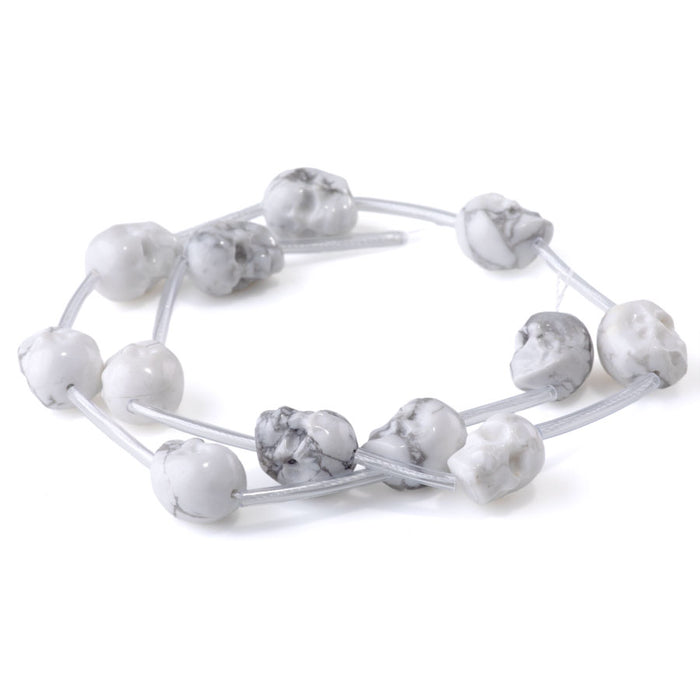 White Howlite 11x13mm Long Drill Skull - 15-16 Inch