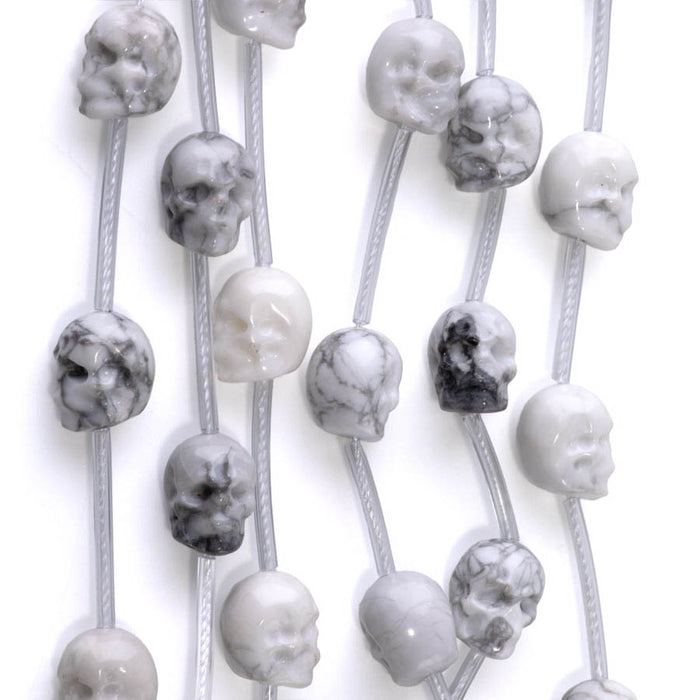 White Howlite 11x13mm Long Drill Skull - 15-16 Inch