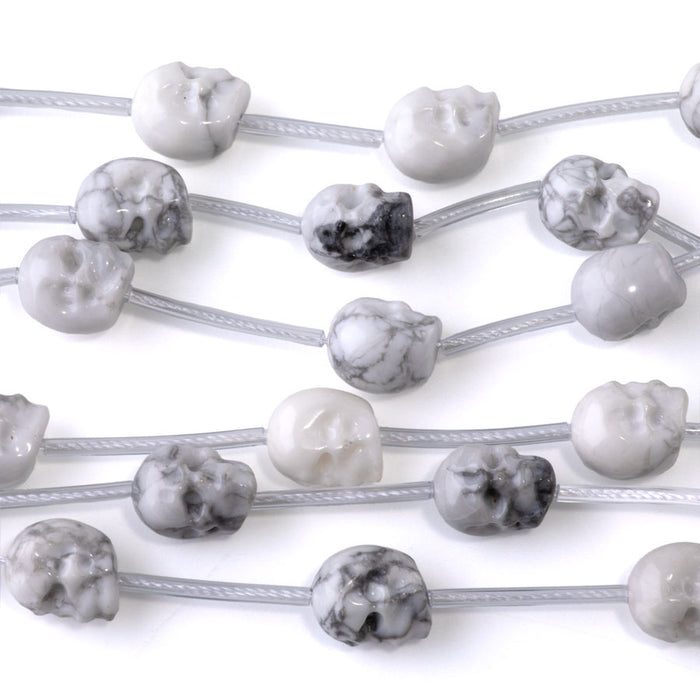 White Howlite 11x13mm Long Drill Skull - 15-16 Inch