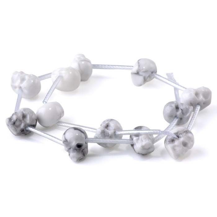 White Howlite 11x13mm Side Drill Skull - 15-16 Inch