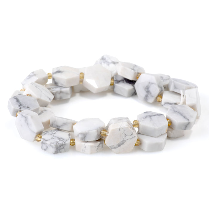 White Howlite 12x13mm Faceted Hexagon - 15-16 Inch