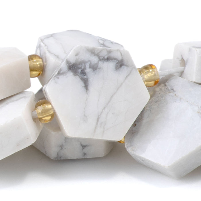 White Howlite 12x13mm Faceted Hexagon - 15-16 Inch