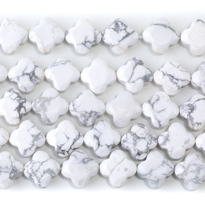 White Howlite 13mm Faceted Clover - 15-16 Inch