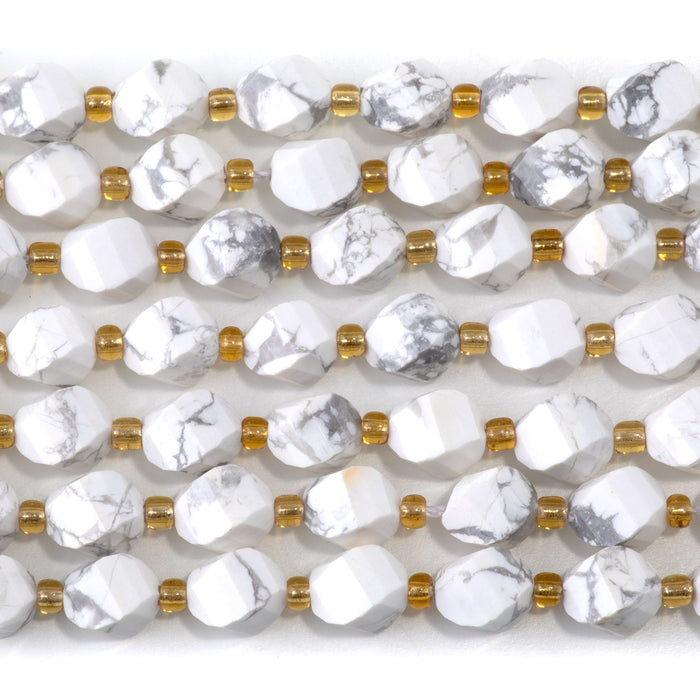 White Howlite 7x8mm Faceted Swirl Oval - 15-16 Inch