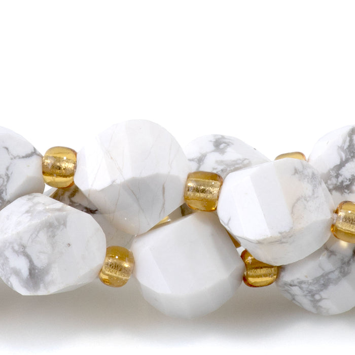 White Howlite 7x8mm Faceted Swirl Oval - 15-16 Inch