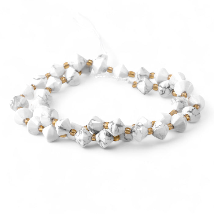 White Howlite 8mm Faceted Bicone - 15-16 Inch