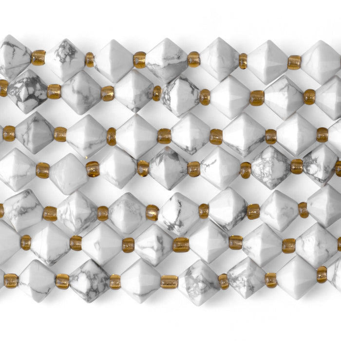 White Howlite 8mm Faceted Bicone - 15-16 Inch