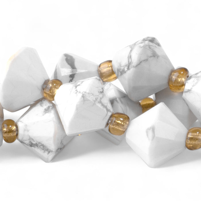 White Howlite 8mm Faceted Bicone - 15-16 Inch