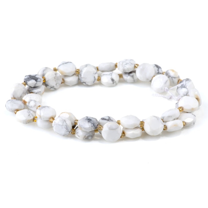 White Howlite 8mm Star Cut Coin - 15-16 Inch