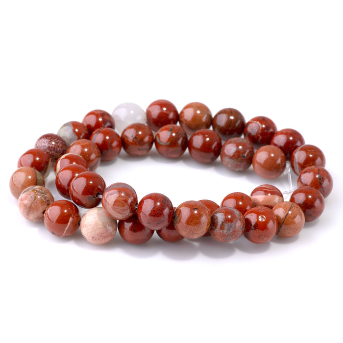 White Lace Red Jasper 10mm Round - 15-16 Inch